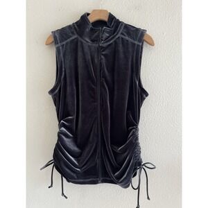 Sno Skins Women's L Charcoal Olive Velvet Zip Vest Ruched Sides Soft Grunge